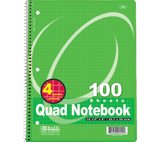 Quad-Ruled 4-1 Spiral Notebook 100 Ct.