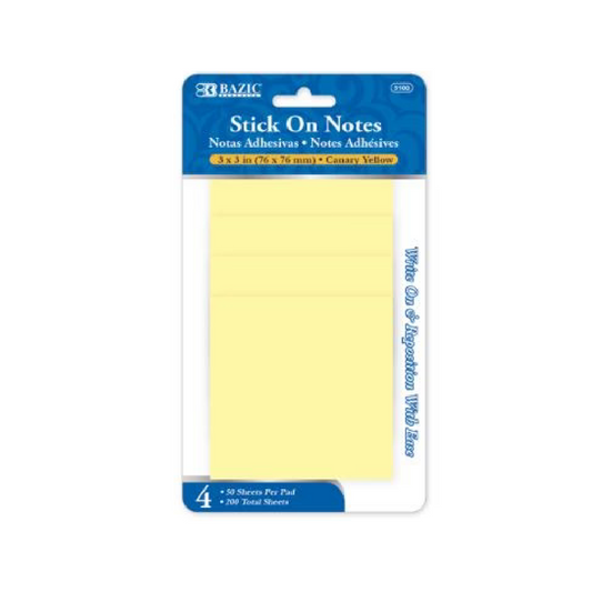 Stick On Notes 3" x 3" Yellow [4/pk]