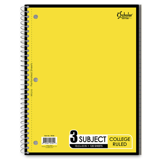 Subject notebook, 3 sub., 120 sheets 10.5" x 8"