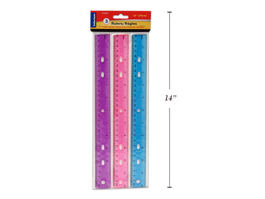 Ruler 12" Plastic, 3-Color Pack