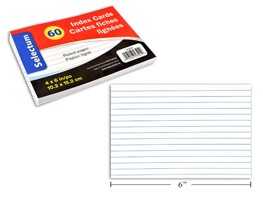 Index Card 4" X 6" White , Ruled, 60/pack