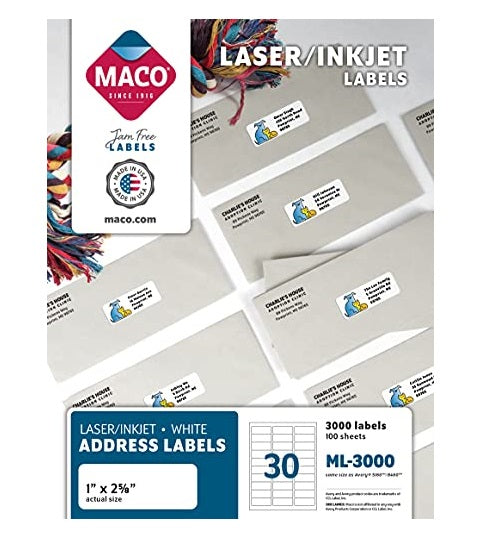 Label Laser/IJ 1 x 2-5/8"  White [pk-750]