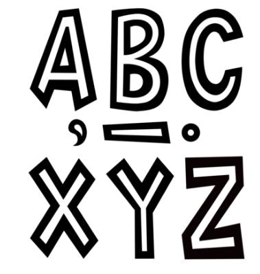 Black and White 7" Fun Font Letters